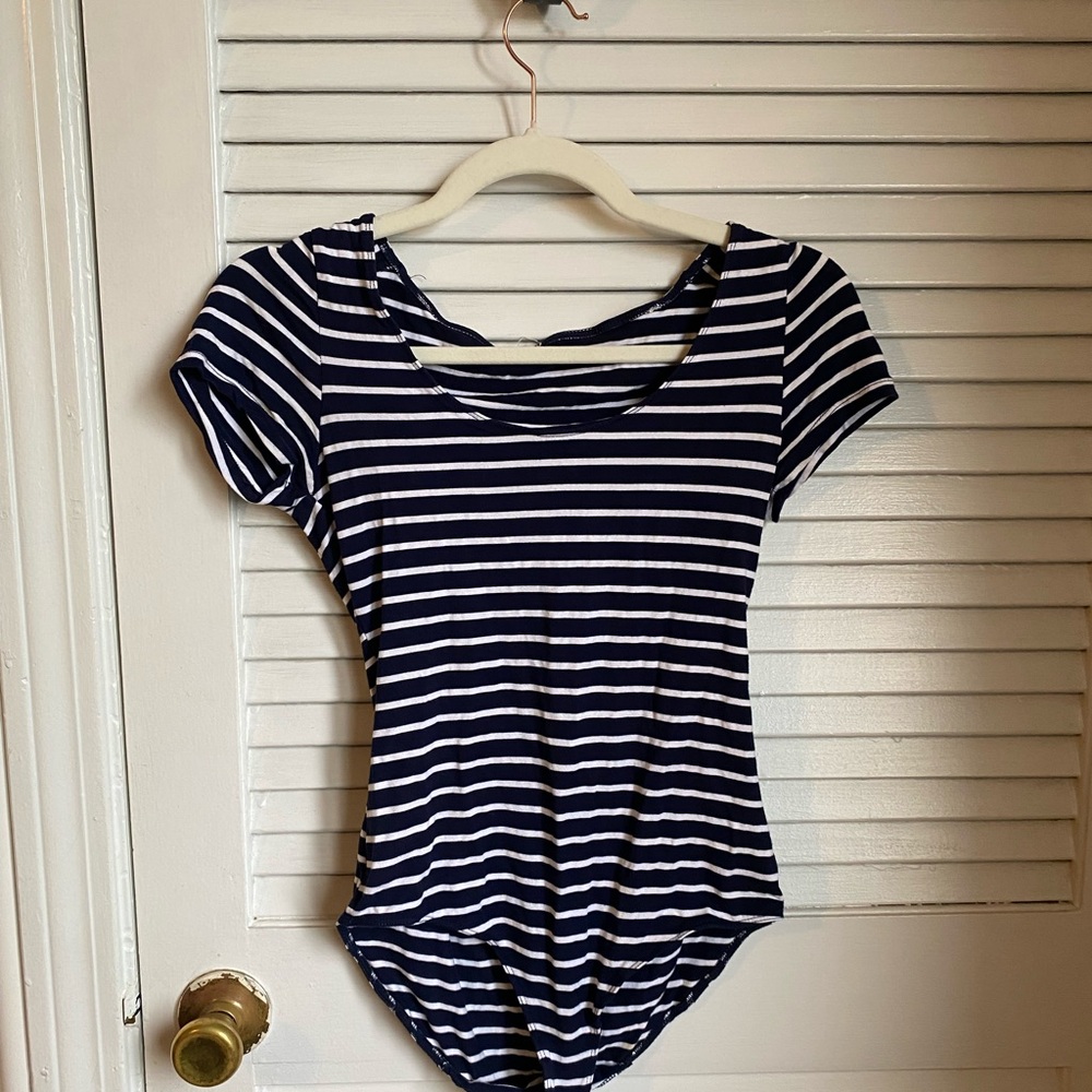 Navy and White Striped Women's Top